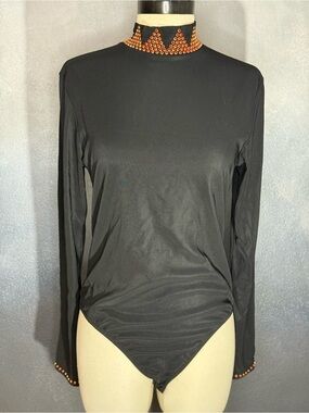 🐴 Kippys Black Rhinestone Mock Neck Bodysuit | XL 🐴